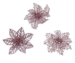 Decoris Clip-On Plastic Flower with Glitter Set of 2 Pieces - 3 Assorted Blush Pink,