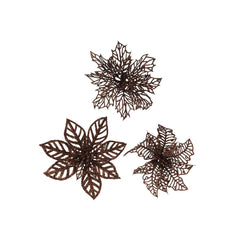 Decoris Clip-On Plastic Flower with Glitter Set of 2 Pieces - 3 Assorted Espresso,