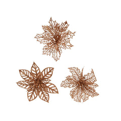 Decoris Clip-On Plastic Flower with Glitter Set of 2 Pieces - 3 Assorted Pecan Brown,