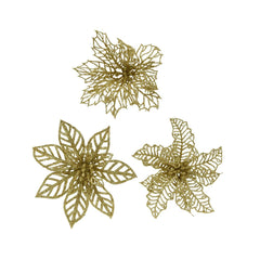 Decoris Clip-On Plastic Flower with Glitter Set of 2 Pieces - 3 Assorted Light Gold,
