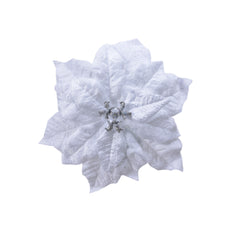 Decoris Clip-On Plastic Velvet Poinsettia 26cm - White,