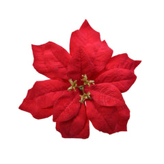 Decoris Clip-On Plastic Velvet Poinsettia 26cm - Red,