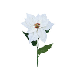 Decoris Polyester Poinsettia on Stem with Leaves 67cm - White,