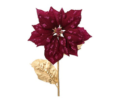 Decoris Polyester Velvet Poinsettia on Stem with Gold Leaves 67cm - Dark Mauve,