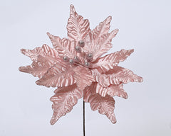 Decoris Polyester Velvet Poinsettia 50cm on Stem with Berries and Glitter Centre - Soft Pink,