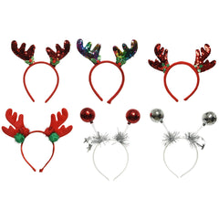 Decoris Plastic Headband with Antlers, Glitter and Sequins - 6 Assorted,