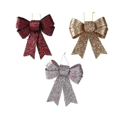 Decoris Hanging Plastic Bow 10cm - Oxblood, Gold and Silver,