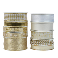 Decoris Polyester Ribbon 400cm - 10 Assorted Shades of Gold/Pearl,