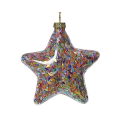 Decoris Hanging Glass Star with Spangle Inside 9cm,