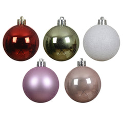 Decoris Shatterproof Bauble Box of 30 Pieces 6cm - White, Lilac, Red and Blush Pink