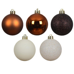 Decoris Shatterproof Bauble Box of 30 Pieces 6cm - Wool White, Warm Cider and Pecan Brown,