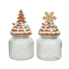 Decoris Glass Storage Jar with Cookie Lid Design 21cm - 2 Assorted,