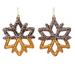 Decoris Hanging Glass Pretzel Snowflake 13cm - 2 Assorted,