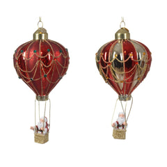 Decoris Hanging Glass Hot Air Balloon with Santa 14cm - 2 Assorted,