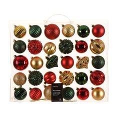 Decoris Shatterproof Bauble Set of 30 Pieces Mixed Sizes - Pine Green, Light Gold and Orange,