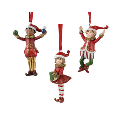 Decoris Hanging Polyresin Elf 10cm - 3 Assorted,