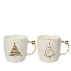Decoris Porcelain Mug with Gold Rim and Star - 2 Assorted,