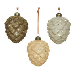 Decoris Hanging Glass Pinecone with Glitter 10cm - 3 Assorted,