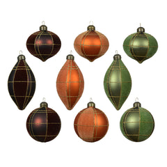 Decoris Hanging Glass Ornament with Velvet Finish and Gold Lines 8cm - 9 Assorted,