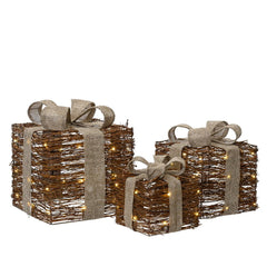 Lumineo BO Micro-Led Rattan Giftbox Set of 3 - Warm White,