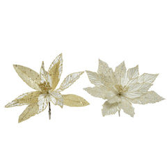 Decoris Clip-On Polyester Flower with Glitter Petals 28cm - 2 Assorted,