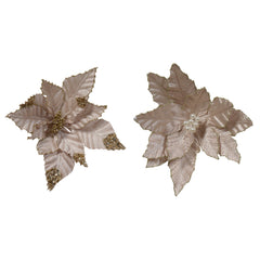 Decoris Clip-On Polyester Velvet Poinsettia with Glietter 30cm - 2 Assorted,