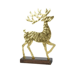 Decoris Iron Deer with Wooden Base and Hammered Finish 26cm,
