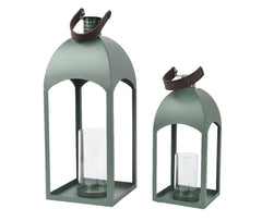 Decoris Iron Lantern Set of 2 with Glass Tube - Green,