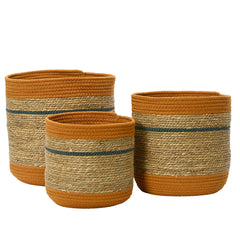 Decoris Sea Grass Round Basket Set of 3 Pieces - Orange,