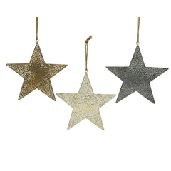 Decoris Hanging Iron Star with Hammered Finish 31cm - 3 Assorted Colours,