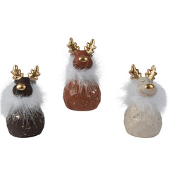 Decoris Terracotta Deer Figure with Faux Fur 16cm - 3 Assorted Shades of Brown,