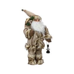 Decoris Polyester Santa Figure with Brown Coat, Glasses and Lantern 60cm ,