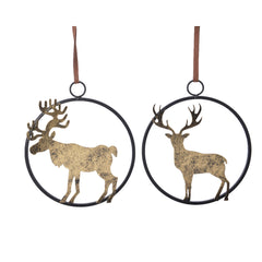 Decoris Hanging Iron Deer in Circle 25cm - 2 Assorted,