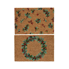 Decoris Coir Christmas Doormat 40 x 60cm - 2 Assorted Holly,