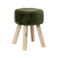 Decoris Polyester Stool with Wooden Legs 30 x 38cm - Green
