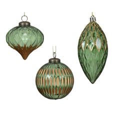 Decoris Hanging Glass Ornament with Gold Touches 8cm - 3 Assorted,
