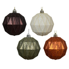 Decoris Shatterproof Bauble with Polygon Design and Glitter Edges 8cm - 4 Assorted Colours,
