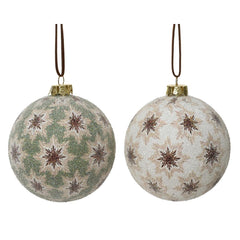 Decoris Shatterproof Bauble with Snowflake and Sugar Finish 8cm - 2 Assorted Colours,