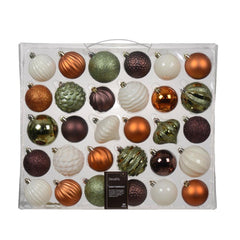 Decoris Shatterproof Bauble Set of 30 Pieces Mixed Sizes - Wool White, Orange, Green and Brown,
