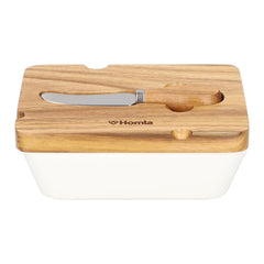 Homla Mooka Butter Dish With Knife White 11X16 cm