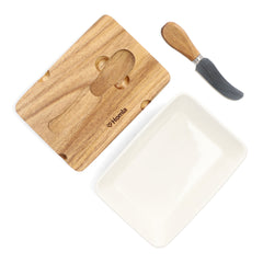 Homla Mooka Butter Dish With Knife White 11X16 cm