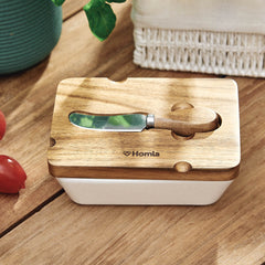 Homla Mooka Butter Dish With Knife White 11X16 cm