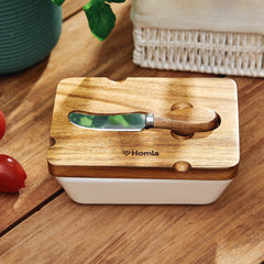 Homla Mooka Butter Dish With Knife White 11X16 cm