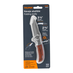 Truper 3-1/2", Wood Handle Follding Knife.