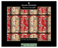 Harvey & Mason Deluxe Christmas Crackers Red & Gold Robin 6pcs H34cm