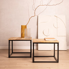 Homla Coffee Table Set Maya Solid Mango Wood + Metal 110X60X45 Cm/50X50X40Cm