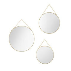 Inspire Set 3 Mirrors Round Metal Gold