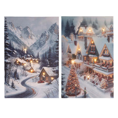 Lumineo BO Led Canvas with Snowy Village Scene 38 x 58cm (2 Assorted) - Warm White