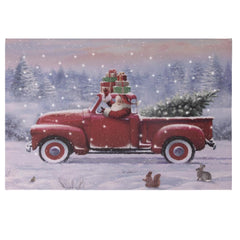 Lumineo BO Led Canvas with Red Van and Santa 58 x 38cm - Cool White