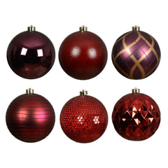 Decoris Shatterproof Baubles Box of 6pcs 15cm - Red/Oxblood (2 Assorted)